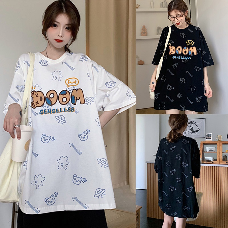 Áo Thun Ngắn Tay Dáng Rộng In Hình Gấu Kiểu Hàn Quốc Thời Trang Mùa Hè Cho Nữ