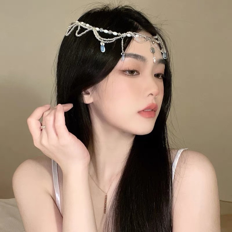 Vòng đội đầu đính hạt cosplay đa năng màu bạc