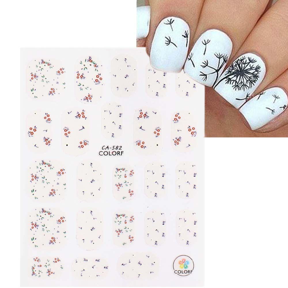 Nhãn Dán Trang Trí Móng Tay 3D Tự Dính Họa Tiết Hoa Lá Mùa Xuân Hè