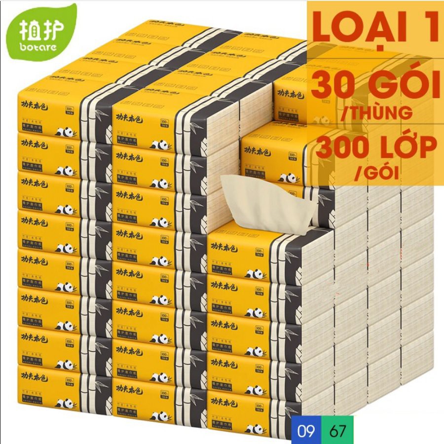 Combo 30 gói giấy ăn than tre gấu trúc Botare 300 tờ/gói