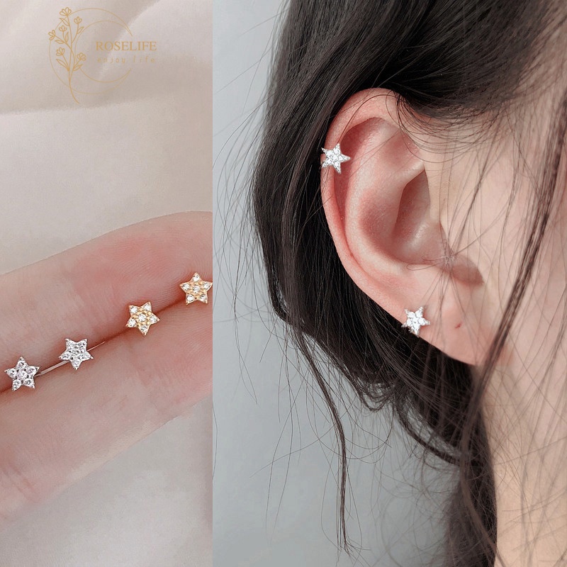 1 Cặp Bông Tai Hình Ngôi Sao Đính Đá Zircon Thời Trang Hàn Quốc Dành Cho Nữ S925