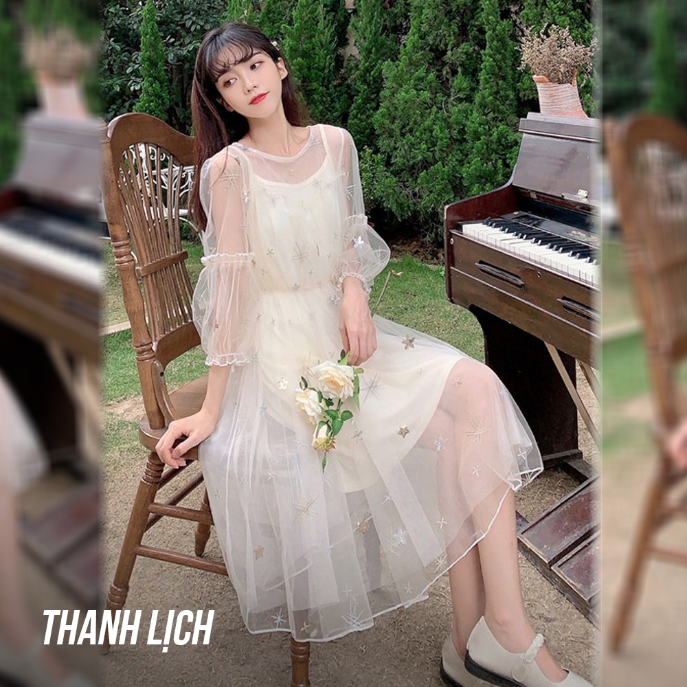 Váy Công Chúa 2 Lớp Lấp Lánh Blink Blink/ Đầm Xòe Tay Lỡ Họa Tiết Ngôi Sao Xinh Xắn V00022 | BigBuy360 - bigbuy360.vn