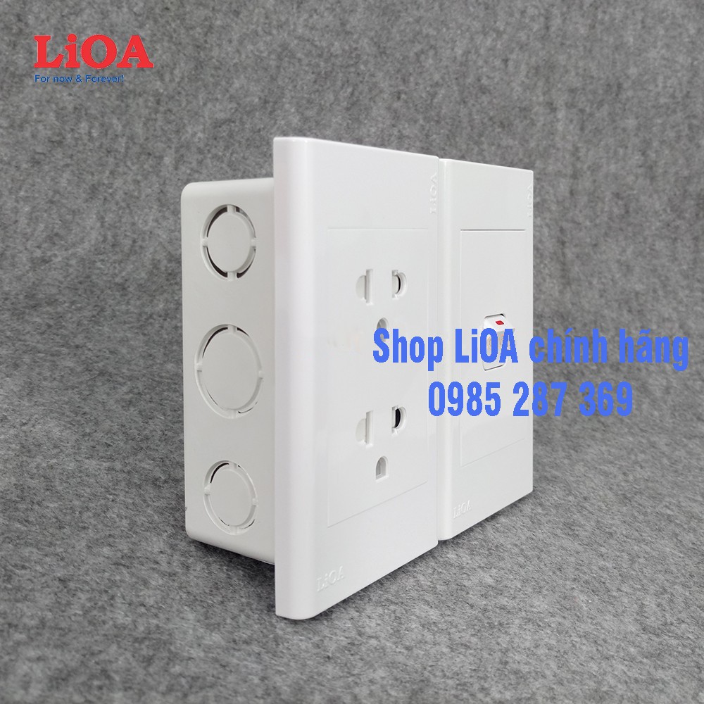 Combo ổ cắm điện đôi 3 chấu LiOA 16A 3520W + 1 công tắc điện - Lắp âm tường