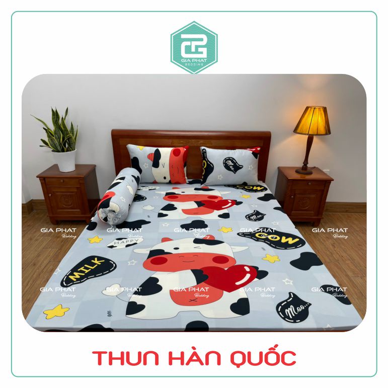 Bộ ga gối Thun Lạnh Hàn Quốc { 4 Món : 1 ga bọc + 2 vỏ gối nằm + 1 vỏ gối ôm }