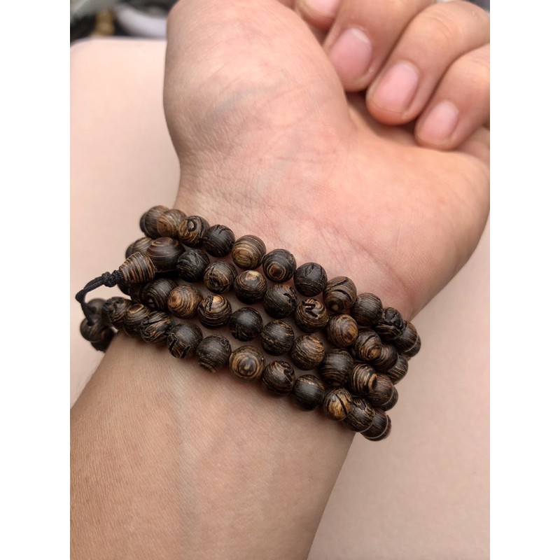 vòng tay sánh chìm 6 mm 108 hạt khắc a ma ni bát di hồng