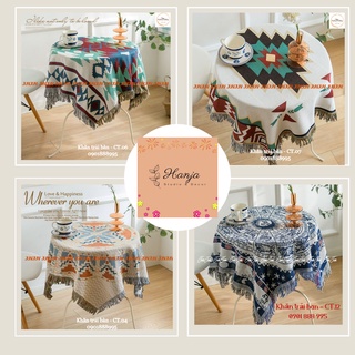 (1)TH Khăn trải bàn hình chữ nhật/tròn cotton&lanh Morandi organic họa tiết thổ cẩm phong cách Bắc Âu