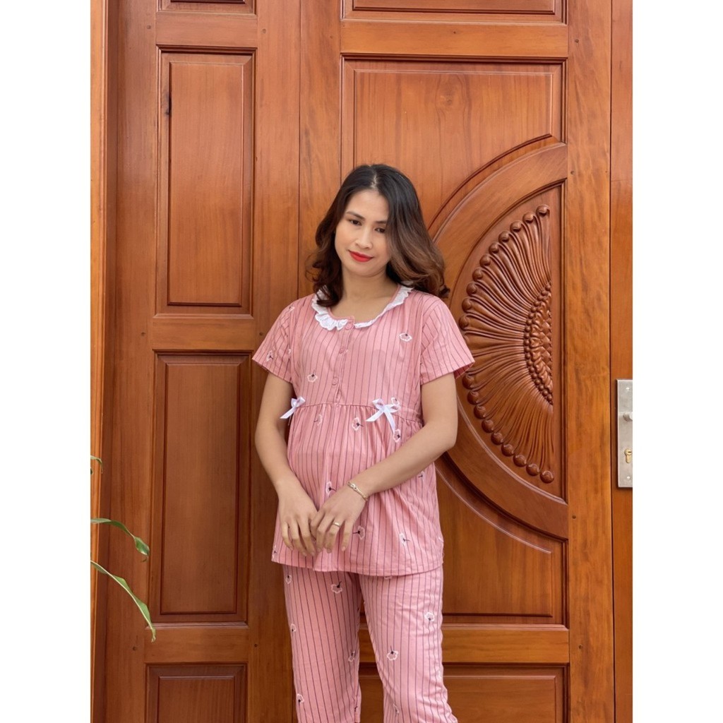 Bộ đồ bầu mặc nhà LỬNG HOA CÚC thiết kế phong cách Hàn Quốc, cổ áo bèo trắng duyên dáng BN820