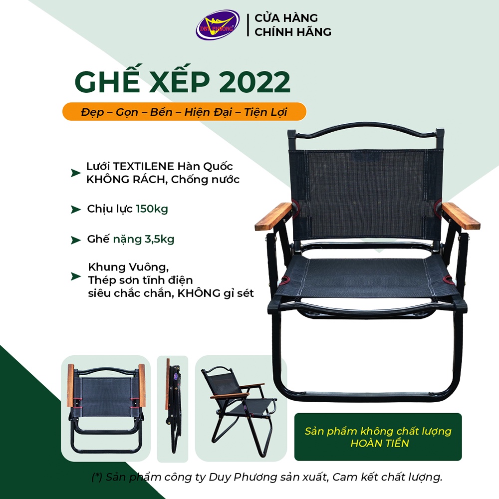 Ghế Xếp Gấp Gọn khung Thép Sơn Tĩnh Điện, Lưới Textilen chống thấm nước, Phù hợp Dã ngoại