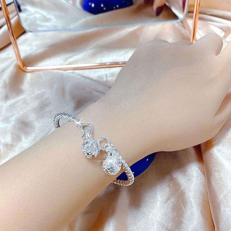 Vòng Đeo Tay Hở Màu Bạc Bóng Tối Giản Mặt Chuông Sáng Tạo Thời Trang Cho Nữ