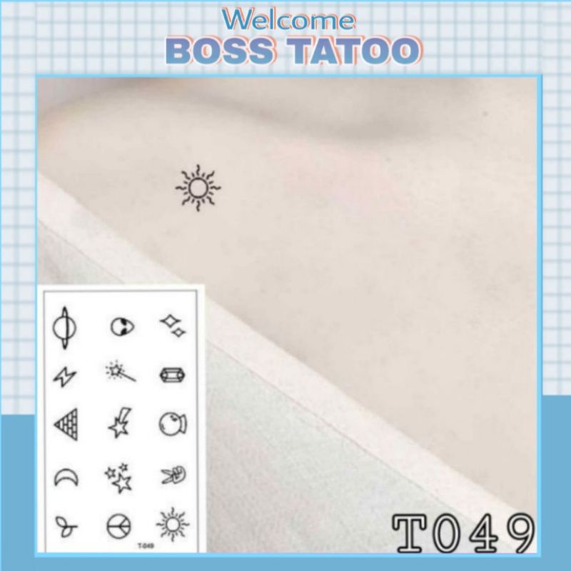 Hình xăm hành tinh, ngôi sao, mặt trăng, mặt trời mini t049. Xăm dán Boss tatoo mini tạm thời, size &lt;10x6cm