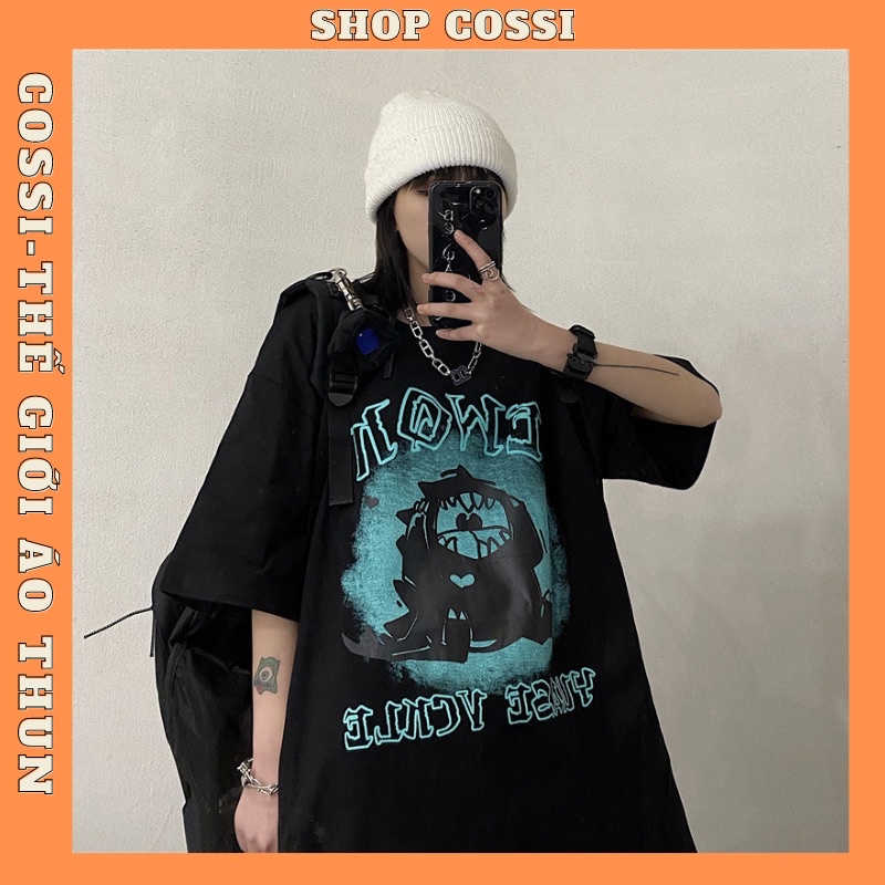 Áo thun tay lỡ nam nữ, áo phông form rộng shopcossi chất cotton in hình khủng long