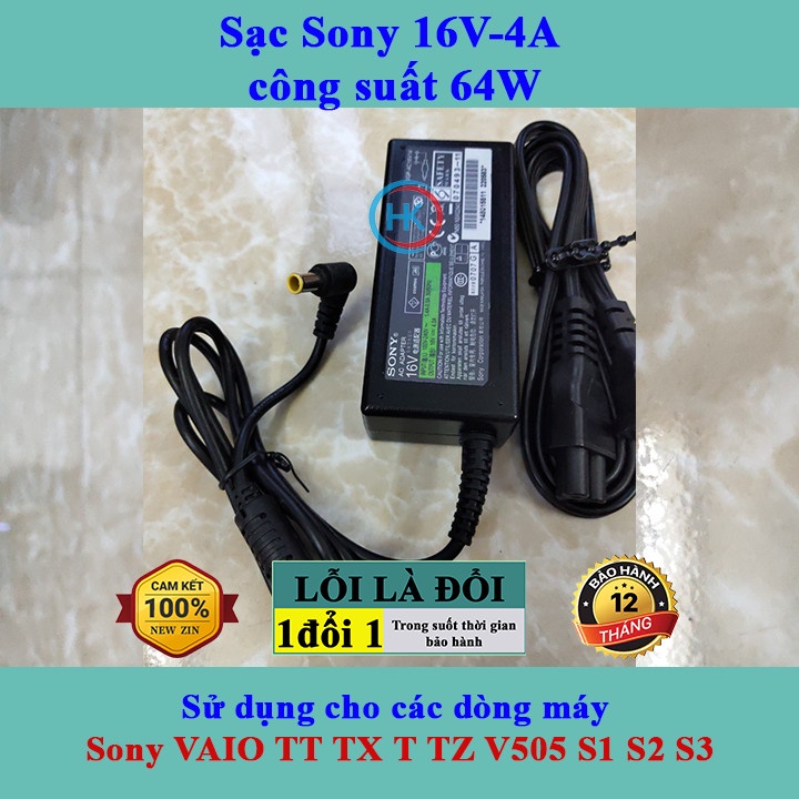 Sạc Laptop Sony 16v-4A 64W Sony VAIO TT TX T TZ V505 S1 S2 S3