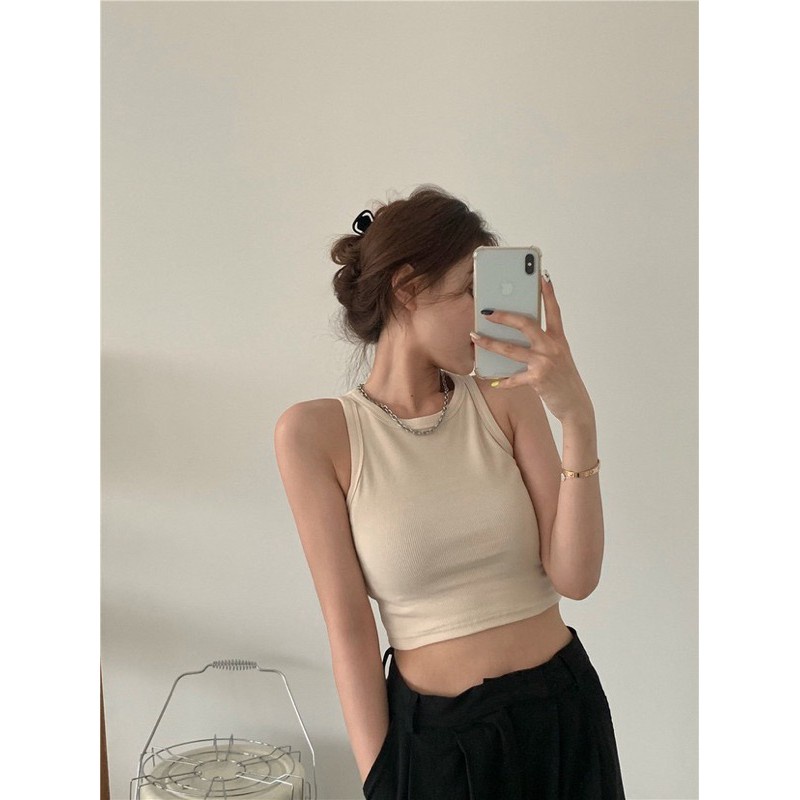 Áo croptop nữ EMME - áo sát nách ba lỗ thun không tay kiểu ôm body tank top co giãn tốt A02 | BigBuy360 - bigbuy360.vn