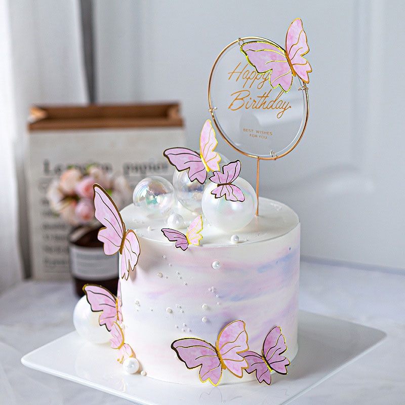 Set 10 phụ kiện trang trí bánh kem hình bướm nhiều màu DIY