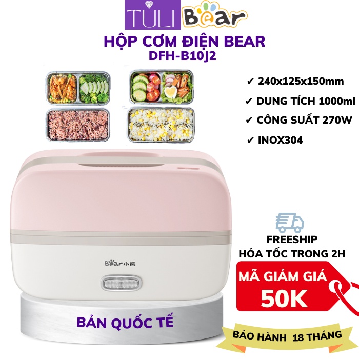 Hộp cơm điện cầm tay mini đa năng giữ nhiệt 2 tầng Bear DFH-B10J2/B20S6. Nồi cơm điện cá nhân thông minh chính hãng Bear