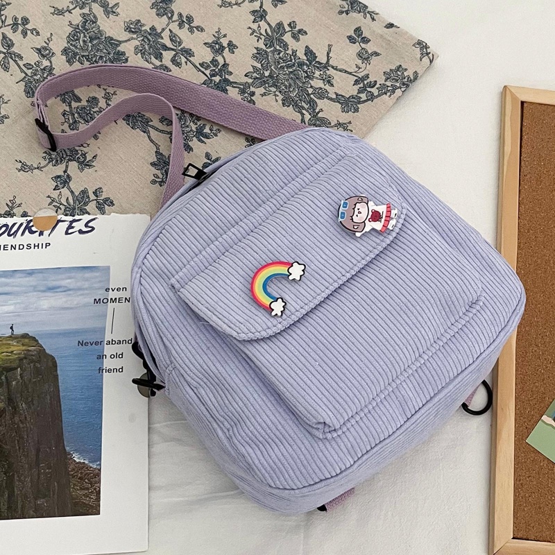 Balo Đeo Vai Bằng Vải Nhung Kẻ Thời Trang Dành Cho Nữ