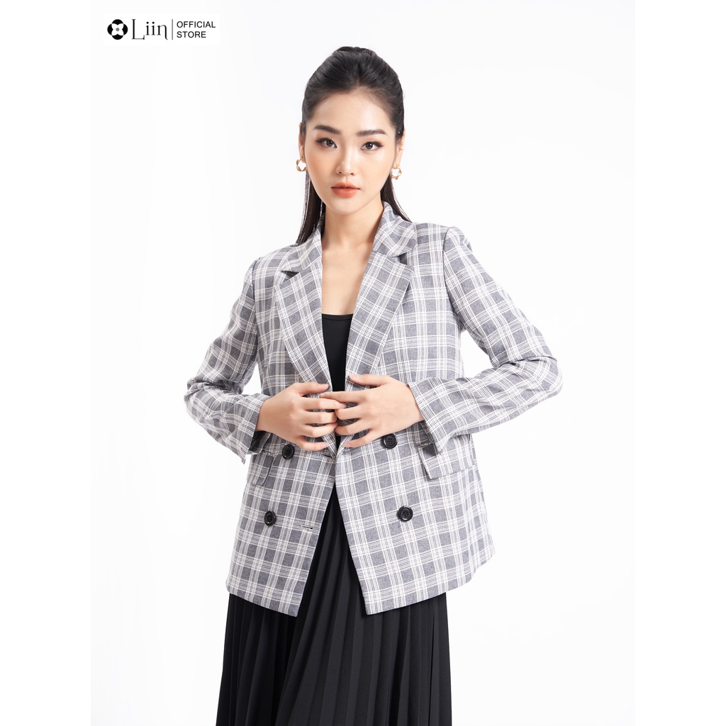 Áo vest blazer Linbi nữ form rộng kẻ 4 cúc dày dặn tone màu thời thượng liin clothing V5425