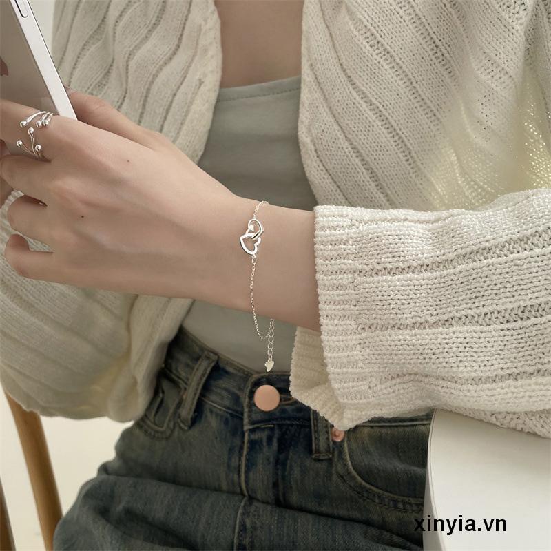 Vòng Tay Bạc Hình Trái Tim Thời Trang Cho Nữ