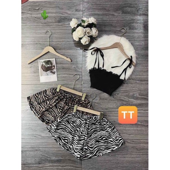Set bộ đồ dây kèm quần kiểu mặc ngủ, Đồ bộ mặc nhà nữ phối ren 2 dây sexy thời trang teen hè