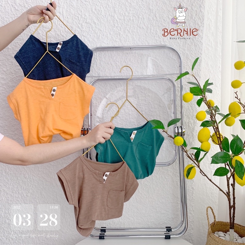 BERNIE - Áo Phông Cotton Xước Cổ Xẻ V Unisex Cho Bé Nhiều Màu