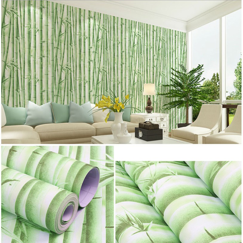 Cuộn 10m giấy dan tường trúc xanh lợt khổ rộng 45cm