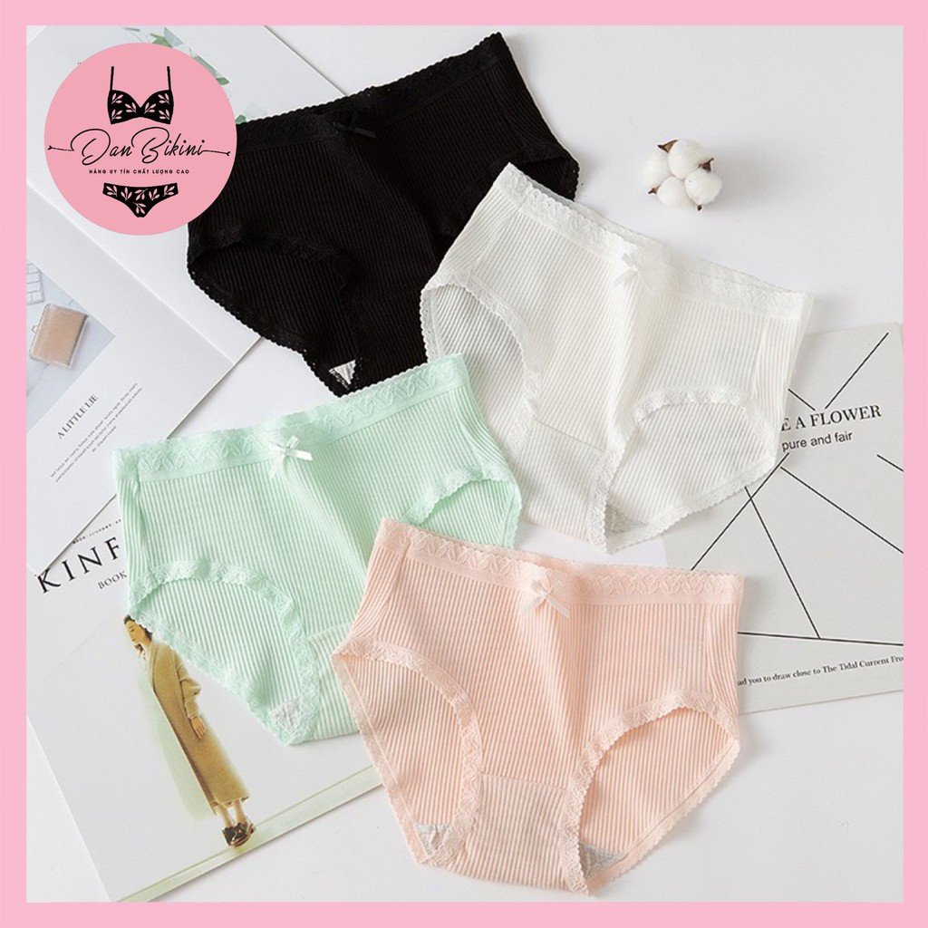 Quần Lót Cotton Nữ kháng khuẩn gân tăm viền ren đính nơ nhỏ nữ tính sexy mã 1741