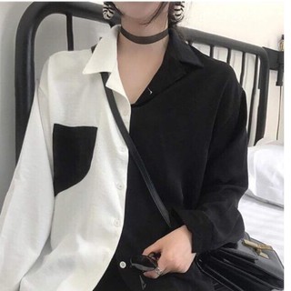 Áo sơ mi phối thân đen trắng