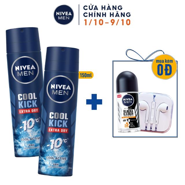 Combo 2 xịt ngăn mùi NIVEA MEN Cool Kick Mát Lạnh – Thơm năng động (150ml/chai) – 82883