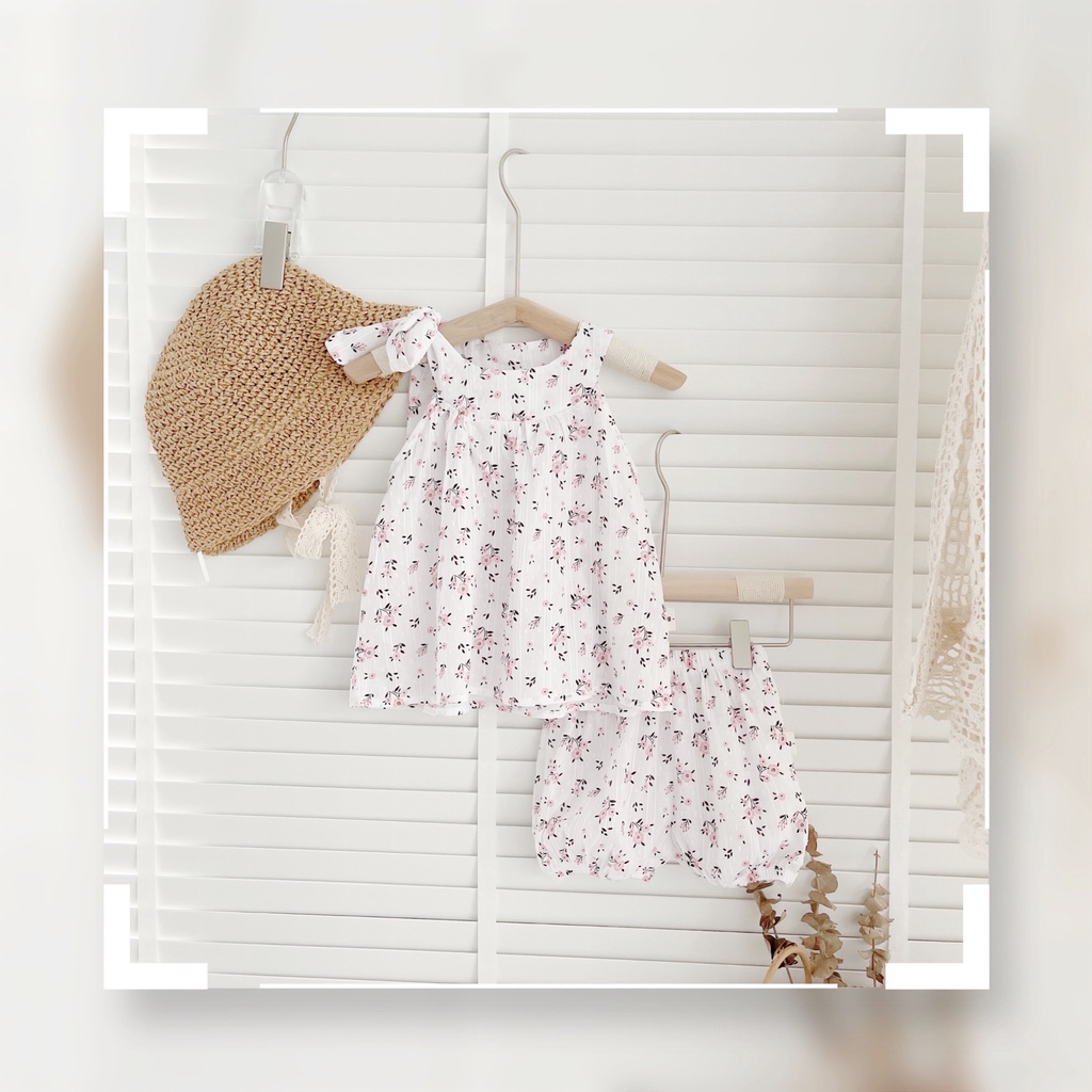 Set 2 Dây Bé Gái 8-23kg Buộc Nơ Hoạ Tiết Nhí Chất Thô Đũi Mềm Nảy Hạt, Bộ Đồ Dây Cho Bé Mặc Đi Chơi - AN.KID