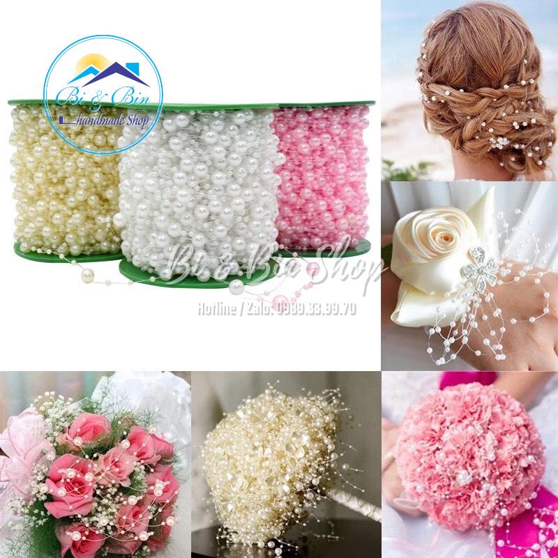 Gói 5m Dây Chuỗi Ngọc Hạt Trai Trang Trí Hoa Cưới Cho Cô Dâu, Trang Trí Tiệc Cưới - Bi & Bin Handmade Shop