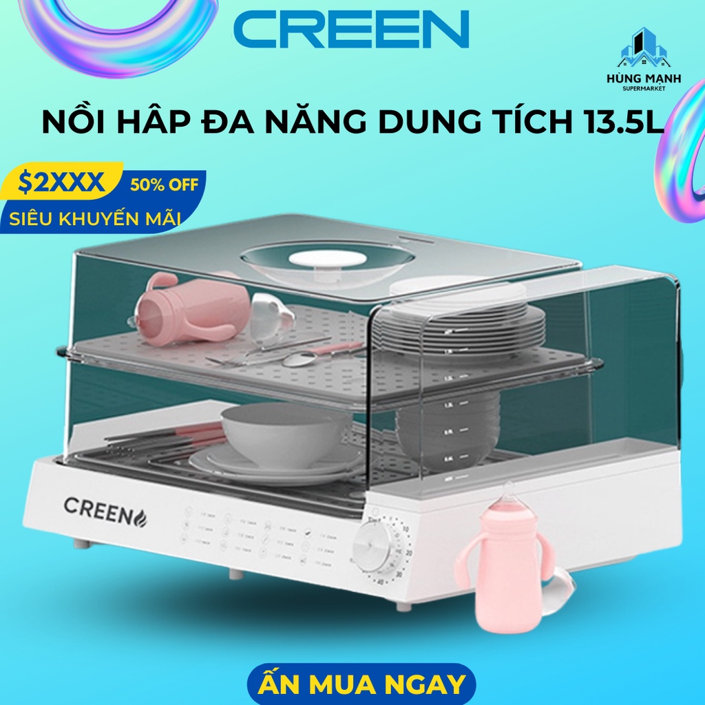 Nồi hấp điện thương hiệu Creen dung tích 13.5 lít, công nghệ sản xuất tiêu chuẩn Hàn Quốc