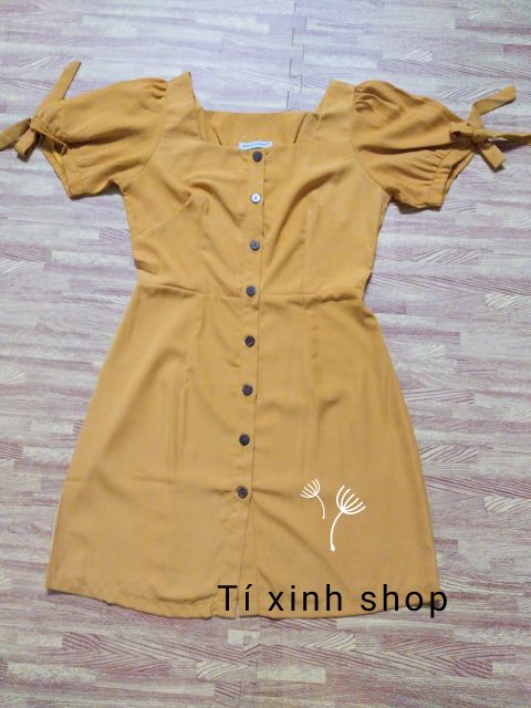 Đầm cổ vuông tay nơ (có 2 màu, ảnh thật)