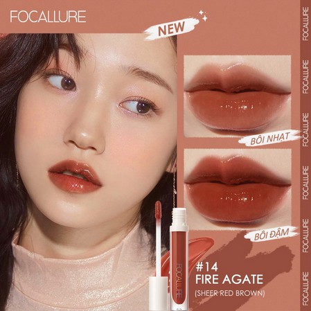 Son bóng nhũ và sáng chiếu FOCALLURE 10 màu tùy chọn chiết xuất bạc hà và vitamin E dưỡng môi