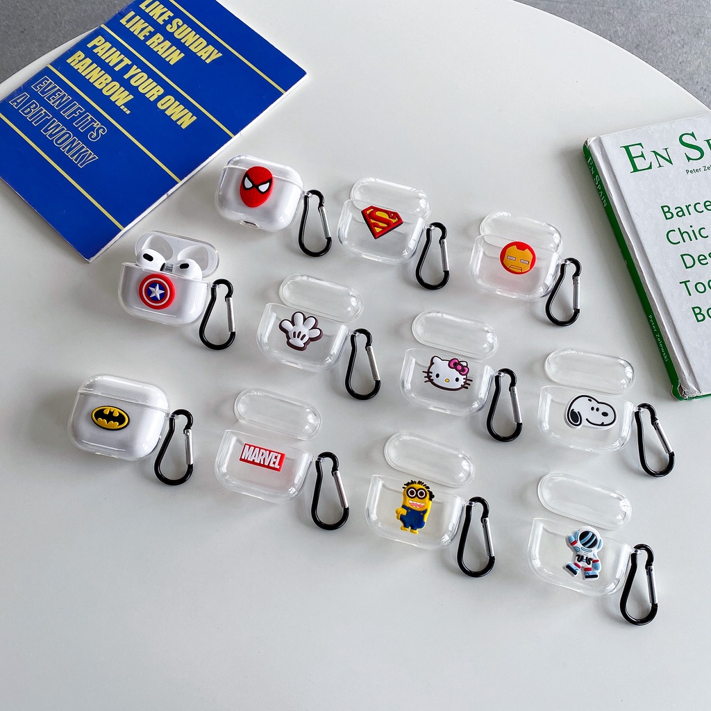 Vỏ Bảo Vệ Hộp Sạc Tai Nghe Airpods pro 1/2/3 Bluetooth Không Dây Bằng TPU Mềm Trong Suốt Họa Tiết Marvel Dễ Thương