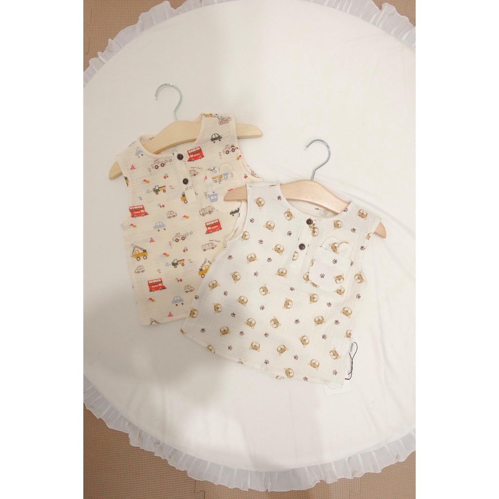 (Hàng thiết kế) Áo cộc tay muslin hoạ tiết dễ thương cho bé trai Uri Shirt - Haaro Babies