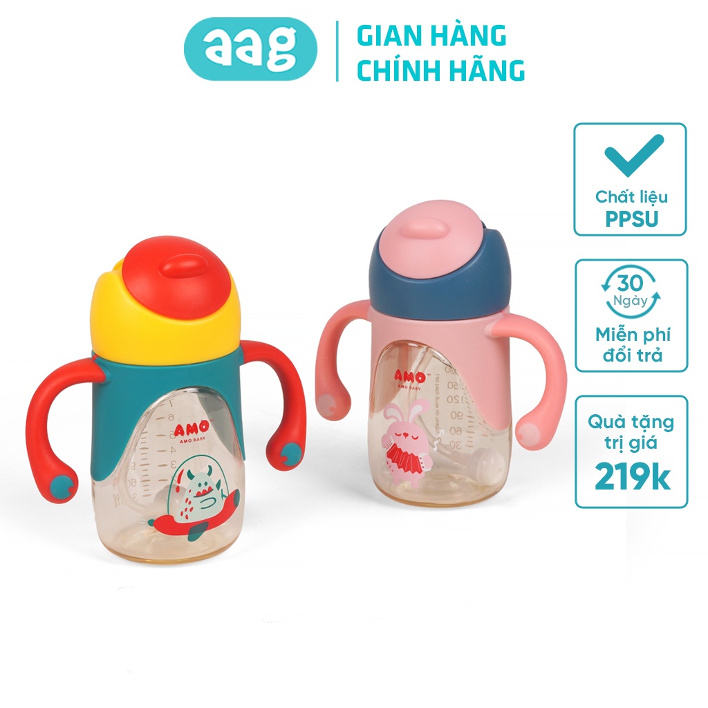 Bình uống nước AMOBABY568 cho bé tập uống chống sặc 240ml