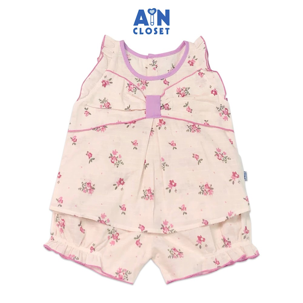 Bộ quần áo ngắn bé gái họa tiết Bông tím cotton dệt - AICDBGZQC12B - AIN Closet