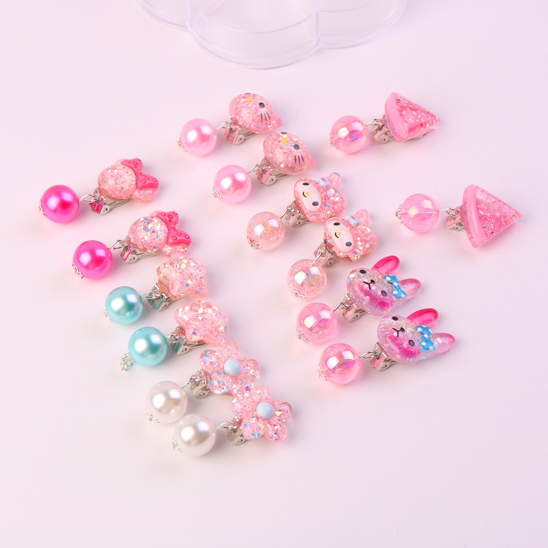 Khuyên Tai Dạng Kẹp Đính Ngọc Trai Diy Họa Tiết Hoạt Hình Đáng Yêu Cho Bé Gái