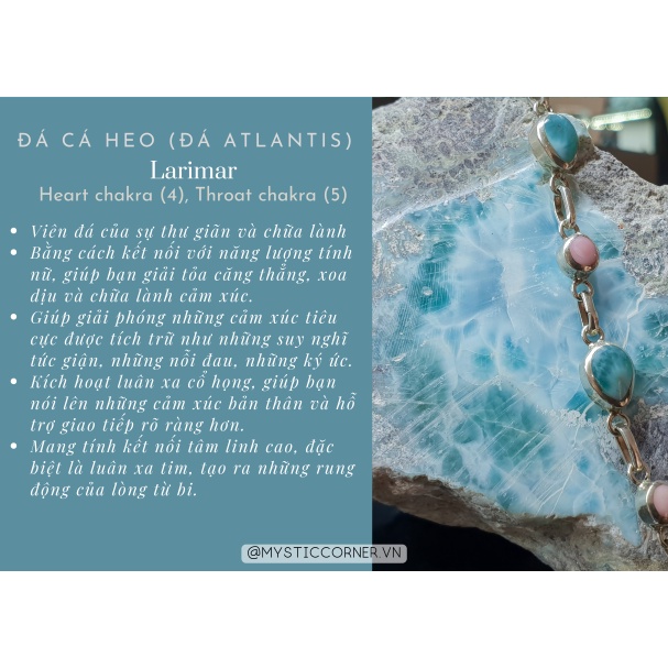 Mặt đá Larimar Dominica, viên đá của vùng biển Atlantis, đá thach anh, đá thanh tẩy Tarot, Reiki, phong thủy