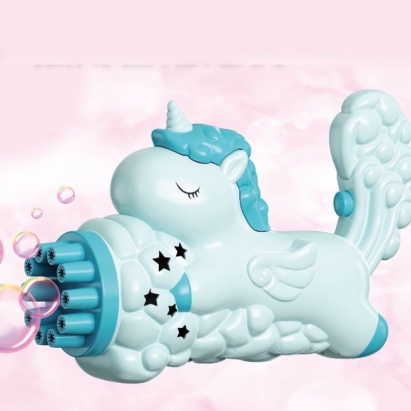 Đồ chơi máy thổi bong bóng xà phòng mẫu Ngựa 1 sừng Unicorn loại 10 nòng siêu đáng yêu cho trẻ em - KÈM PIN