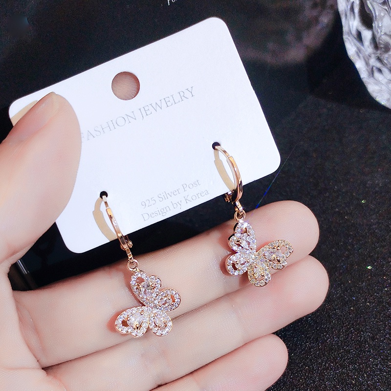 Bông tai JIUDUOLAN màu vàng hồng đính đá zircon thanh lịch thời trang dễ phối đồ thời trang cho nữ