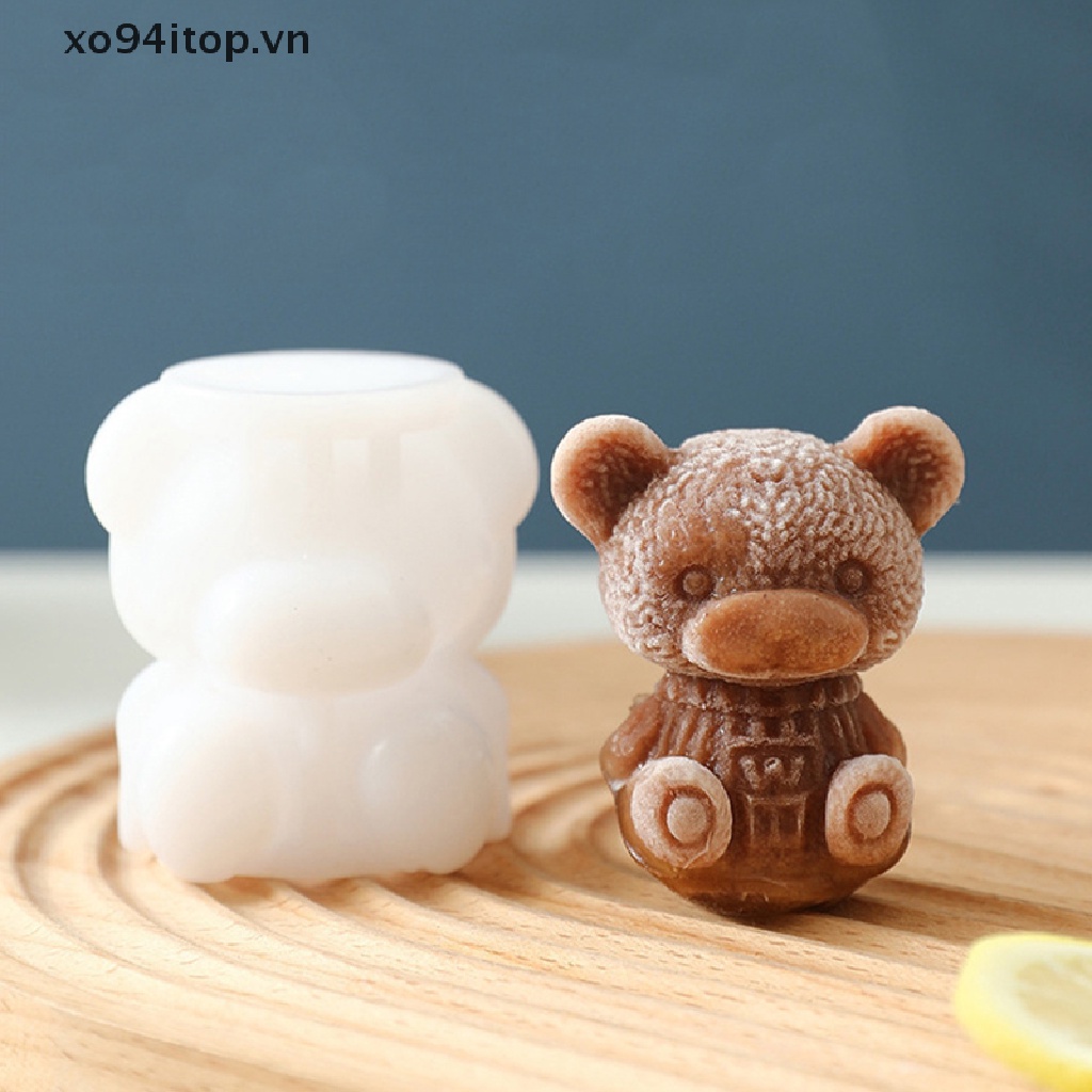 Xoitop Khuôn Silicon Làm Nến Thạch Cao Hình Gấu Ngồi Vị Trí Có Hương Hoa Hồng