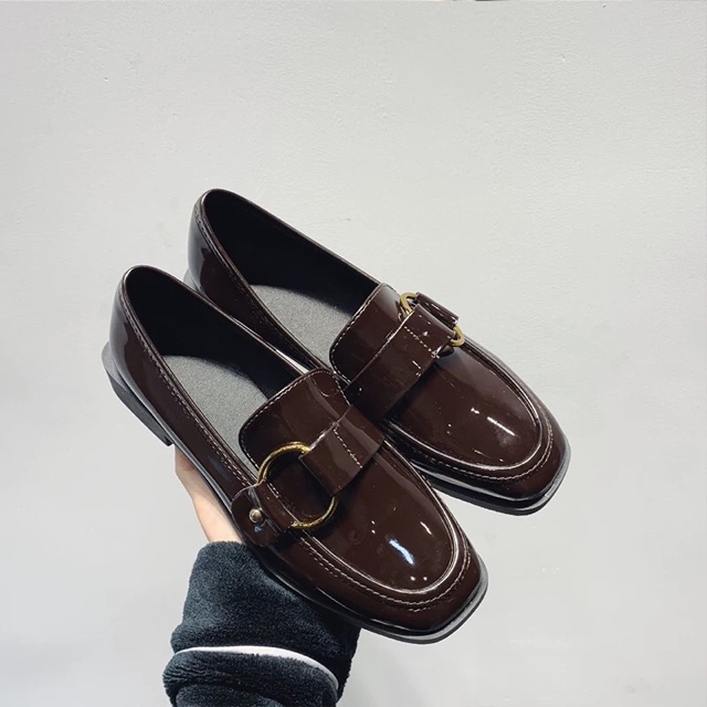 Giày Vintage gió Anh giày nhỏ nữ Hàn Quốc phiên bản ulzzang đầu vuông một bàn đạp giày phẳng