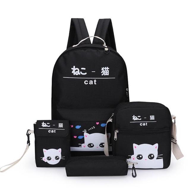 Balo 4 món thời trang sinh viên học sinh - Cat Mèo nằm chữ nhật