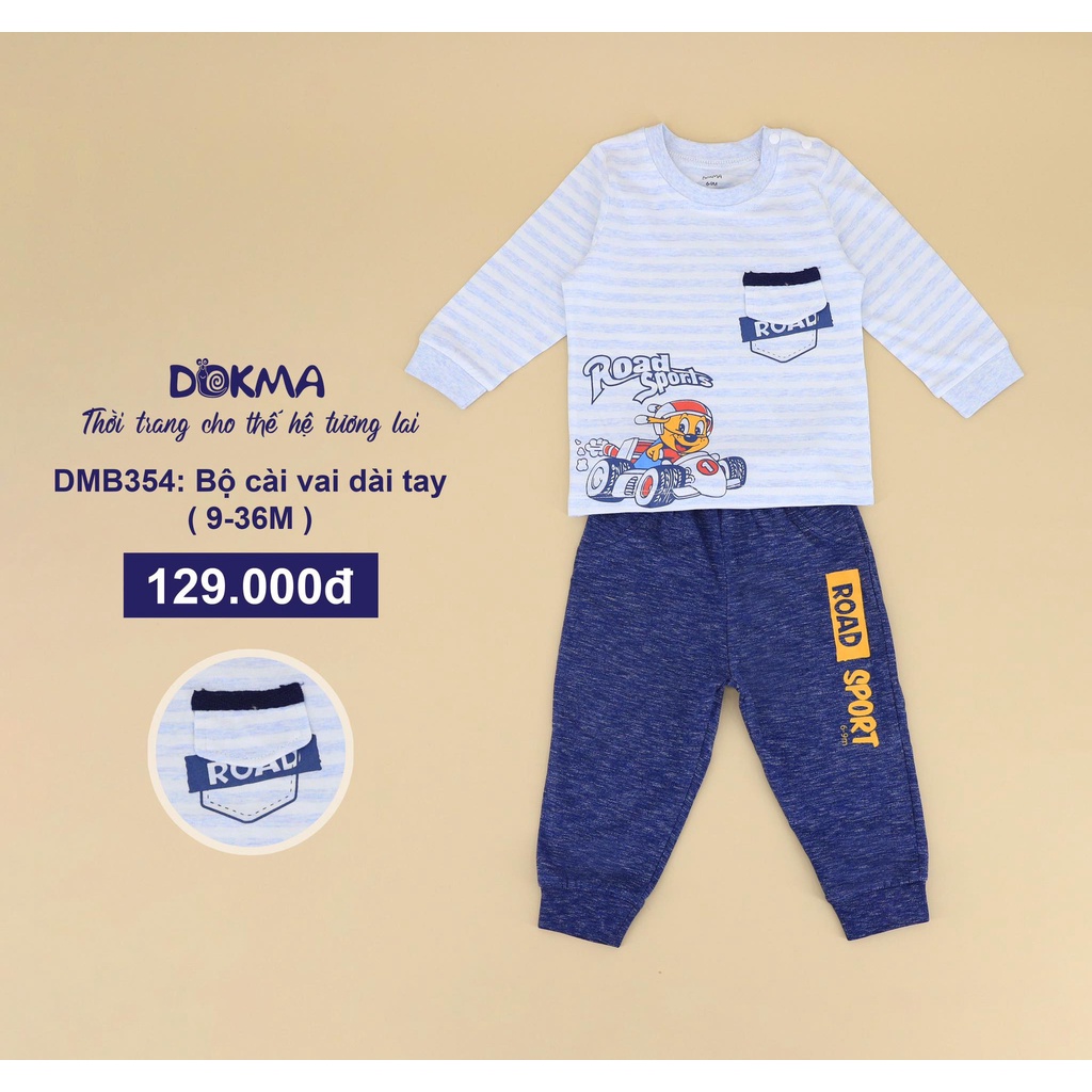 (6-36m) Bộ dài tay cài vai vải cotton mỏng kiểu dáng thể thao cho bé - DOKMA