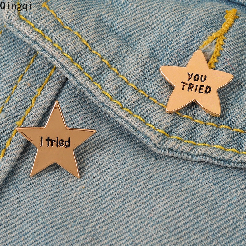 Huy hiệu cài áo MISS ZOE hình ngôi sao năm cánh in chữ I Tried/ You Tried đáng yêu dành cho cặp đôi