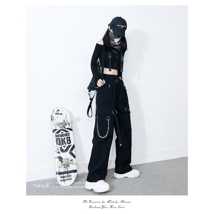 Quần suông nam nữ phối dây xích kiểu dáng jogger ống rộng unisex phong cách hàn quốc_kudoshop | BigBuy360 - bigbuy360.vn