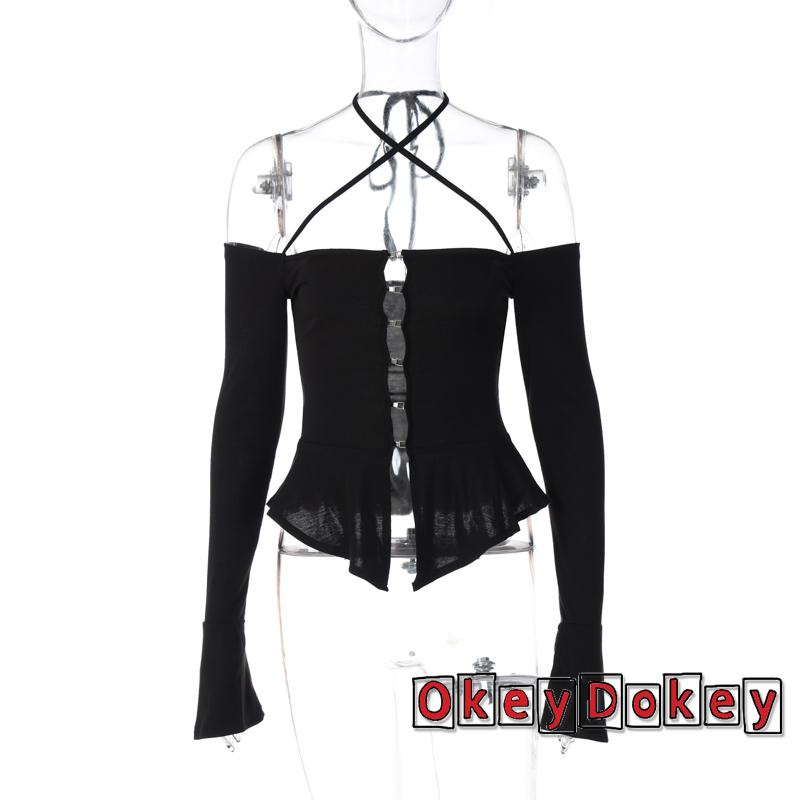 Áo Croptop Tay Dài Khoét Vai Gợi Cảm Y2K Cho Nữ