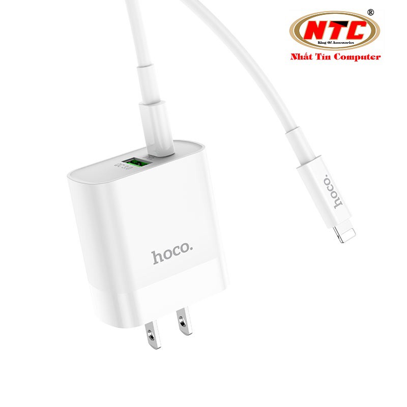 Bộ Cốc sạc 2 cổng USB và PD kèm Cáp sạc Type-C to Lightning Hoco C80 QC3.0 và PD20W (Trắng)