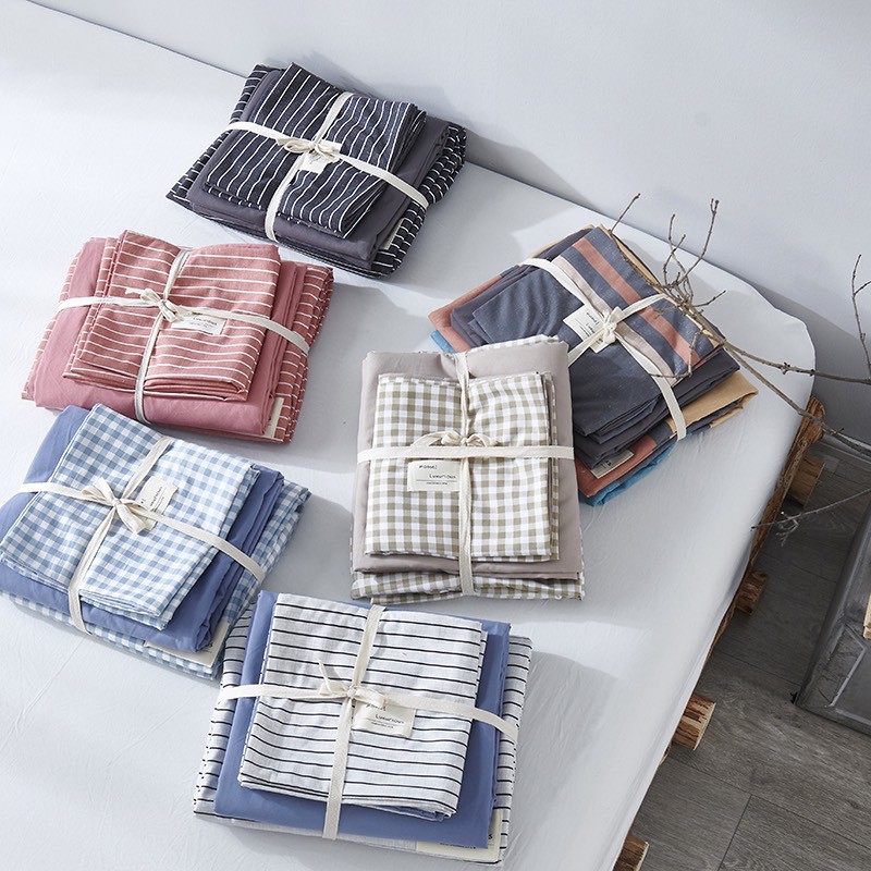 Bộ chăn ga cotton Tici kẻ cao cấp phong cách Hàn Quốc đủ size đủ màu ( không kèm ruột ) | BigBuy360 - bigbuy360.vn